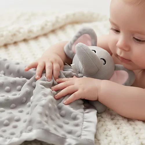 Vista 4 de Pro Goleem Manta de Seguridad de Elefante, Manta de Apego Suave Unisex Regalos para Bebés para Niños y Niñas Juguete de Abrazo Animal de Peluche