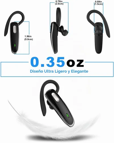 Vista 3 de Auriculares Bluetooth, V5.1 Auriculares inalámbricos ultraligeros manos libres con cancelación de ruido y micrófono para teléfono celular, PC