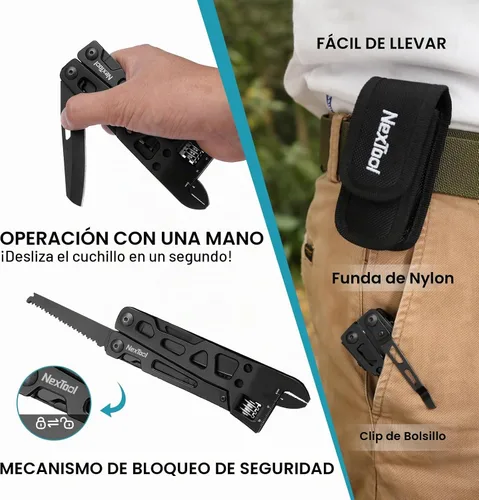 Vista 5 de NexTool Llave multiherramienta ajustable, multiherramienta 9 en 1 con alicates multiherramienta, llave ajustable, cuchillo de bolsillo