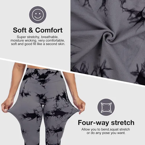 Vista 5 de Yaavii Leggings sin costuras con teñido anudado para mujer, cintura alta, entrenamiento, gimnasio, yoga, control de abdomen, levantamiento