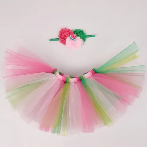 Vista 2 de Traje de tutú de algodón para bebé niña, piña, melocotón, sandía, 1er cumpleaños, falda tutú, diadema