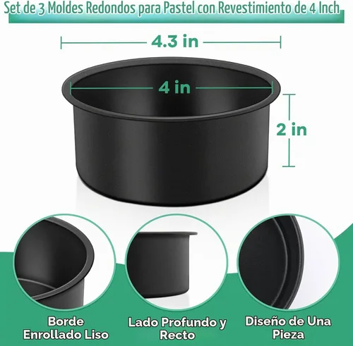 Vista 3 de TeamFar Molde para pasteles de 4 pulgadas, antiadherente, de capa redonda