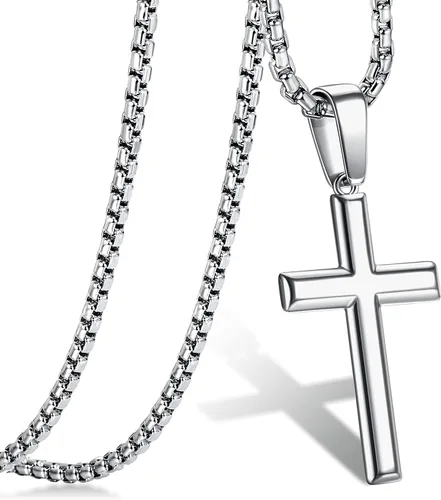 Vista 2 de Jstyle Collar de cruz para hombre, colgante de cruz de plata de ley con cadena Rolo para hombres y mujeres, 16-24 pulgadas, Circonia cúbica
