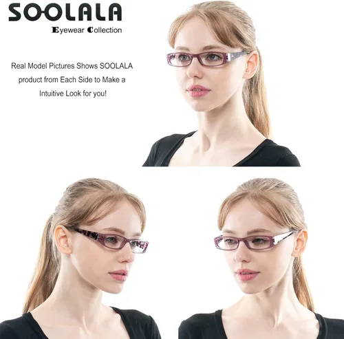 Vista 3 de SOOLALA 3 pares de anteojos de lectura ligeros con bisagra de resorte para mujer