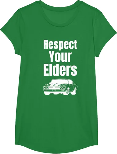 Vista 73 de Divertido regalo de auto para chicos – Respect Your Elders Classic Muscle Car Camiseta, Negro, S