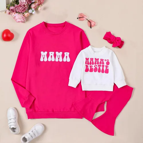 Vista 7 de Omkzanbi Mommy and Me - Conjunto de ropa a juego con sudadera para mamá y mamá, pantalones acampanados, regalo para el día de la madre de San