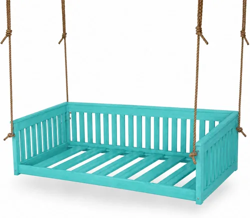 Vista 10 de Amish Twin Poly Lumber Wood Hanging Daybed, Antique Mahogany, USA Made Deep Seating Mission Collection HDPE Poly Lumber Twin Daybed with Rope
