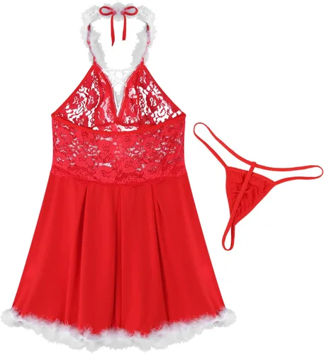 Vista 5 de Sywiyi Vestido sexy de Navidad para mujer, vestido halter de terciopelo, camisa, fiesta de Navidad, vestido de club