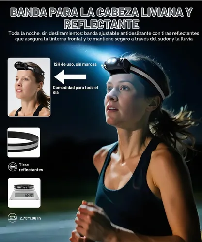 Vista 6 de Linterna frontal recargable 3 piezas, lámpara de cabeza LED de alto lúmen brillante con sensor de movimiento, 4 modos, imán, linterna desmontable