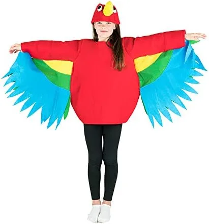 Vista 4 de Bodysocks Fancy Dress Loro tropical de la selva, disfraz multicolor de pájaro para niños (edad 6 +)