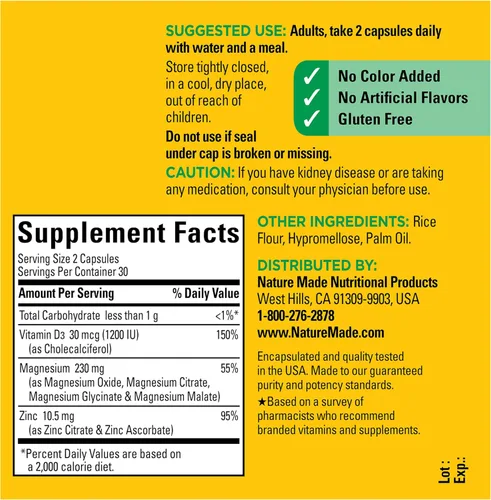 Vista 8 de Nature Made - Suplemento complejo de magnesio con vitamina D y zinc para el apoyo inmunológico, glicinato de magnesio, malato, citrato y óxido