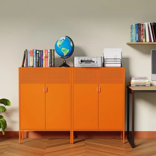 Vista 115 de Gabinete de almacenamiento de metal ancho negro, gabinete de acento de 2 puertas para el hogar y la oficina, gabinete de metal bajo de 2 niveles