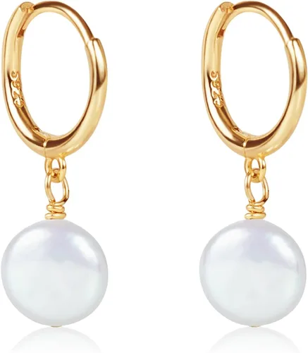 Vista 16 de LILY LUSTRE - Aretes colgantes de plata de ley 925 chapados en oro de 14 quilates, seleccionados a mano, calidad AAAA, color blanco natural