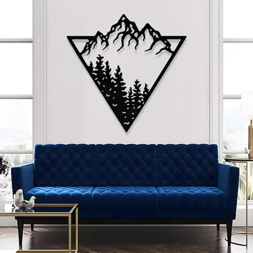 Vista 2 de Decoración de pared de metal de montaña y bosque, arte de pared de montaña de metal, arte de pared de grandes montañas, arte de pared de árbol