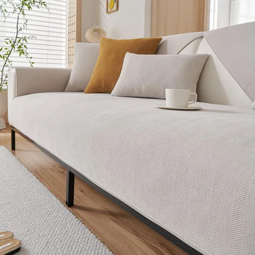 Vista 9 de STACYPIK Funda de sofá de espiga beige de verano, funda de sofá antideslizante refrescante para perros, protector de muebles para sofá de 2 a 3