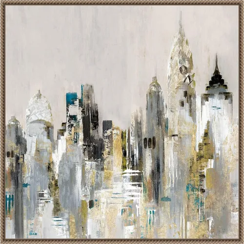 Vista 11 de Amanti Art Lienzo enmarcado para pared, paisaje urbano dorado de 16 x 16 pulgadas, por Valerie Mravyan, lienzo enmarcado para pared, obras de arte