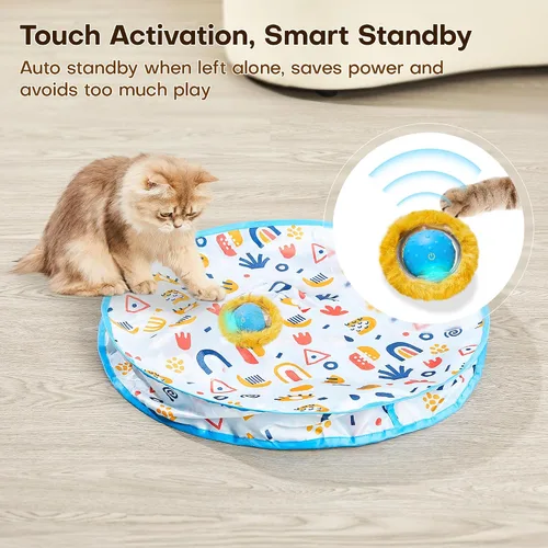 Vista 8 de Potaroma - Juguetes interactivos para gatos, pelota de movimiento rápido en alfombra de juego, pelota automática con movimiento activada por