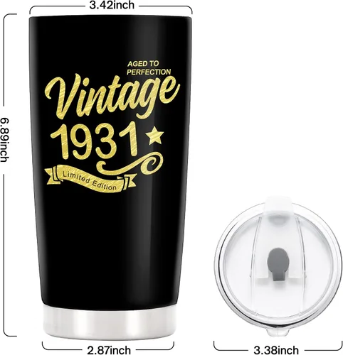 Vista 6 de Vasos de feliz cumpleaños 95 para hombres y mujeres, regalos de acero inoxidable en el año 1931, regalo de cumpleaños de 95 años para esposa