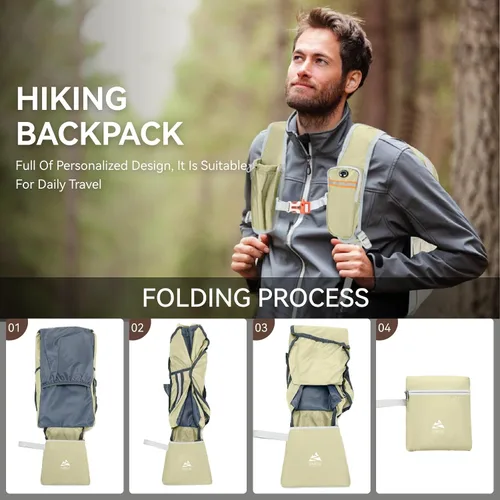 Vista 6 de Mochila de 15L pequeña para senderismo para hombres y mujeres, mochila ligera plegable, mochila de día plegable, para camping, viajes al aire libre