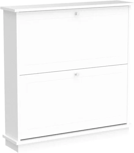 Vista 4 de Haotian Zapatero con 2 cajones abatibles, zapatero independiente, organizador de zapatos estrecho, zapatero independiente, blanco, FSR99-W, 7.1" D x