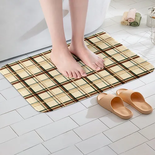 Vista 4 de Feelyou Beige Brown Bathroom Rugs Abstract Geometric Bath Mats Modern Art Bathroom Accessories Floor Doormats 16"x24" Soft Microfiber
