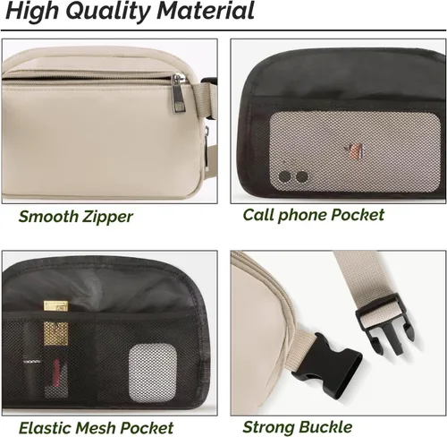Vista 3 de Riñonera, Beige, Bolsa de cinturón unisex con correa ajustable