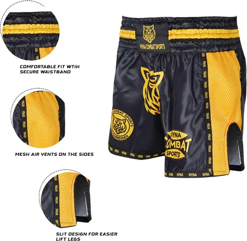 Vista 3 de Nyna Combat Muay Thai Shorts MMA Pantalones cortos para entrenamiento de lucha para artes marciales para hombres y mujeres