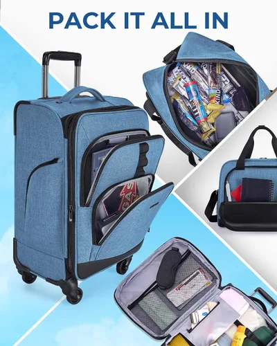 Vista 3 de BAGSMART Equipaje de mano, Azul, Viajes en familia