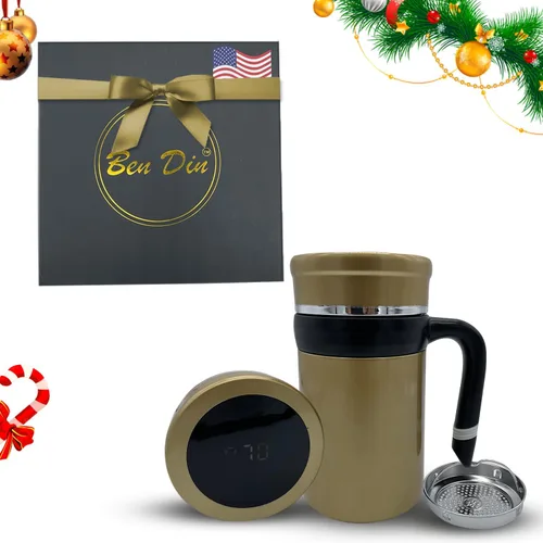 Vista 8 de Ben Din Taza de café de oficina inteligente taza de café de acero inoxidable con asa, tapa (regalo con caja de regalo de menos de $30) (negro)