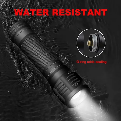 Vista 6 de Linterna LED táctica de grado militar, 3 modos, 3000 lúmenes, impermeable, con zoom, paquete de 4