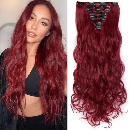 Vista 13 de S-noilite 8 piezas de extensiones de cabello largo con clip para mujer, extensiones de cabello sintético de doble trama, 18 pulgadas, #12H24 Honey