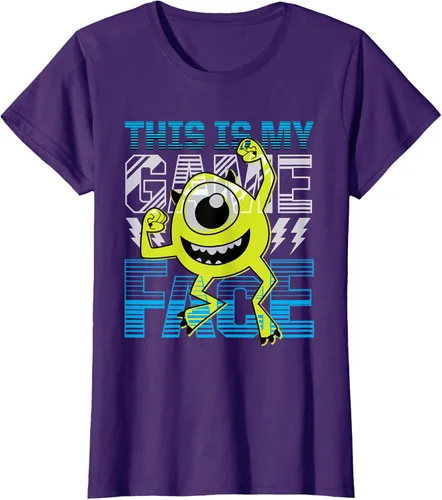 Vista 12 de Disney Pixar Monsters Inc. Mike Wazowski Game Face Camiseta Negro