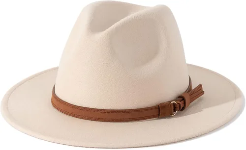 Vista 19 de Lisianthus Sombrero Fedora de ala ancha vintage para hombre y mujer con hebilla de cinturón Negro