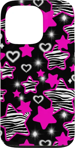 Vista 10 de Carcasa para iPhone 16 McBling Estética Zebra Print Stars Hearts Rosa Negro Y2K
