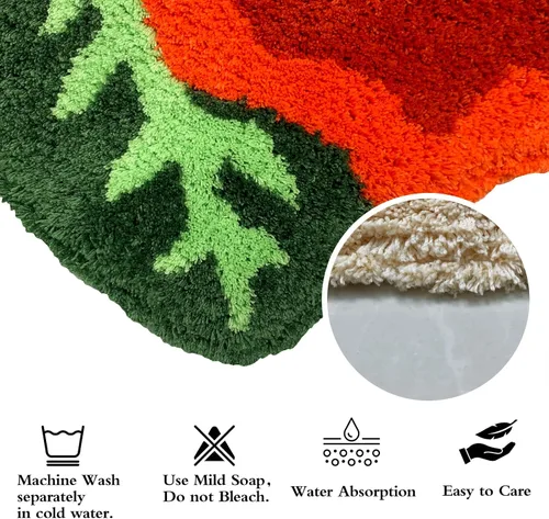 Vista 6 de USTIDE Bonita alfombra de baño de rosas para baño, alfombra de baño naranja de lujo, antideslizante, con forma de flor, alfombra de ducha de felpa