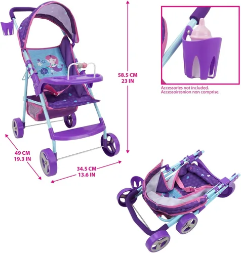 Vista 4 de 509 Tripulación: Cochecito de muñeca sirena – Juego de simulación para niños, toldo y portavasos, fácil de plegar almacenamiento y viajes, se adapta