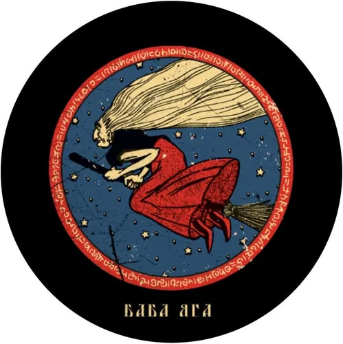 Vista 3 de Baba Yaga - Soporte para teléfono y tablet, diseño de bruja eslava, estilo ruso, Negro