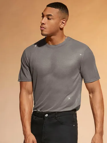 Vista 4 de WDIRARA Camiseta de malla de manga corta con cuello redondo y estampado floral para hombre