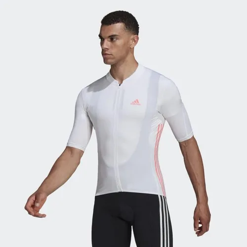 Vista 2 de adidas Maillot de ciclismo de manga corta para hombre, Blancorojo ácido