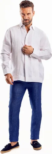 Vista 8 de Mojito - Camisa plisada de manga larga con puños franceses, 100% lino, estilo guayabera, formal, para hombre