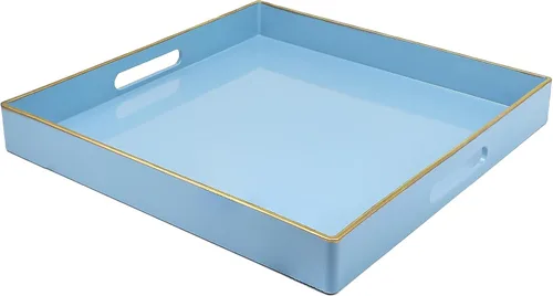 Vista 23 de Spsyrine Bandeja Decorativa Azul para Sala de Estar, Bandeja Cuadrada Moderna de Plástico para Servir Café para Mesa Otomana Baño Cocina, 13"*13