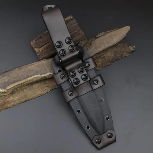 Vista 8 de Hoja fija táctica primitiva de jungla de 11.5 pulgadas, de espiga completa, diente dorsal afilado y cuchillo de supervivencia para campamento, mango