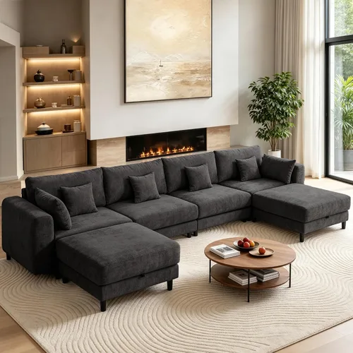 Vista 21 de Sofá de nube de 112.4 pulgadas, sofá modular en forma de L con otomana de Gris
