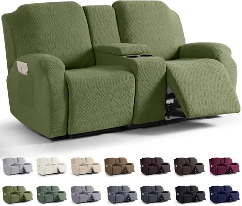 Vista 17 de KinCam Fundas para Sillón Reclinable de Dos Plazas con Funda para Consola Central, Fundas para Sofá Reclinable de 2 Asientos, Funda para Sofá