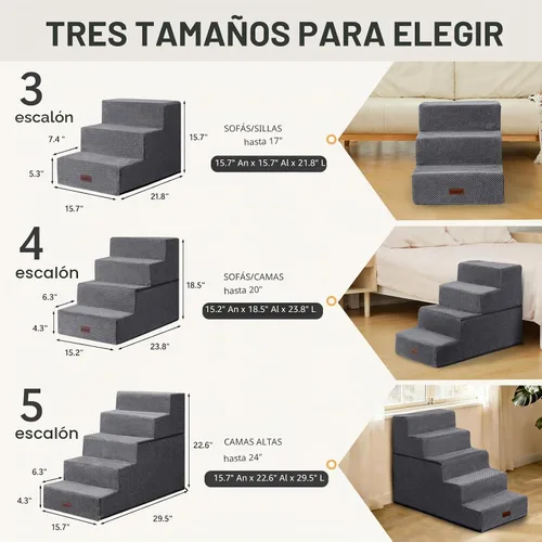Vista 3 de Aodisman Escaleras para perros para cama o sofá, escaleras para mascotas de Gris