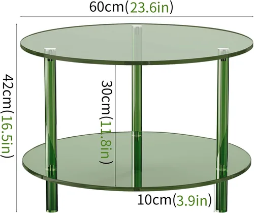 Vista 3 de Mesa de centro acrílica, pequeña mesa de centro moderna redonda para sala de estar, verde
