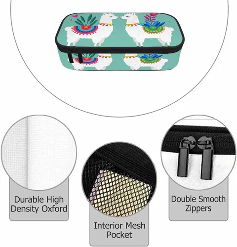 Vista 3 de Estuche organizador de lápices de alpaca, diseño de llama, hojas de animales, caja de papelería, caja de maquillaje, suministros escolares