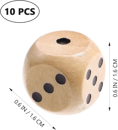 Vista 4 de Juego de 10 dados de madera D6 de madera de seis caras, juego estándar de matemáticas, mini dados de mesa para tablero de enseñanza en el aula