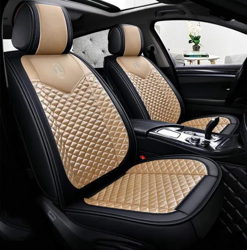 Vista 11 de Bling - Fundas de asiento de automóvil de seda y cuero retro con celosía, ajuste universal (negro básico)