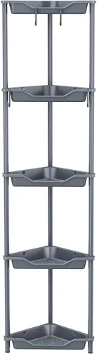 Vista 11 de Orimade Organizador de ducha esquinero de 2 niveles resistente a la oxidación, estante de esquina de piso de metal y plástico para baño, negro